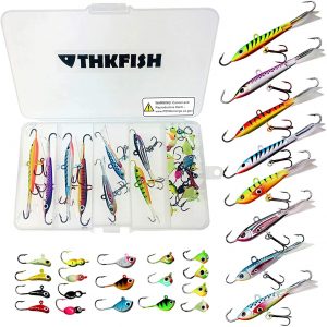 Goture Ice Fishing Jigs Tungsten Kit with Carbon Steel Hooks in Tackle Box Pike Walleye Winter Ice Fishing Lures for Bass Trout Crappie Panfish 
